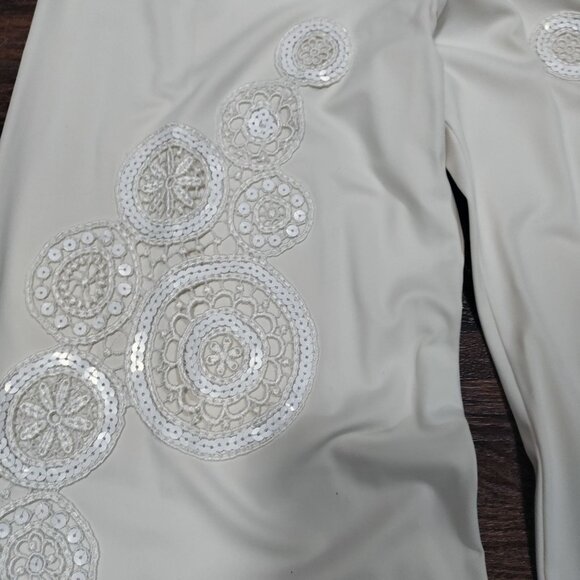 Sagaie Paris Women's Pants Elegant Ivory Floral Lace Sequin Wide Size Small - Picture 7 of 16